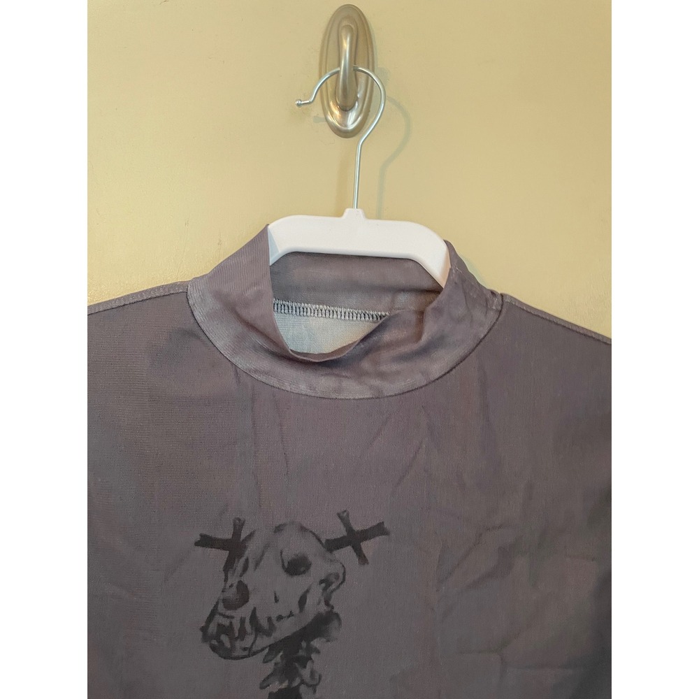 Gray Skeleton Dog Mock Neck Mesh Long Sleeve Top Size S Gothic Grunge Punk - Picture 6 of 8